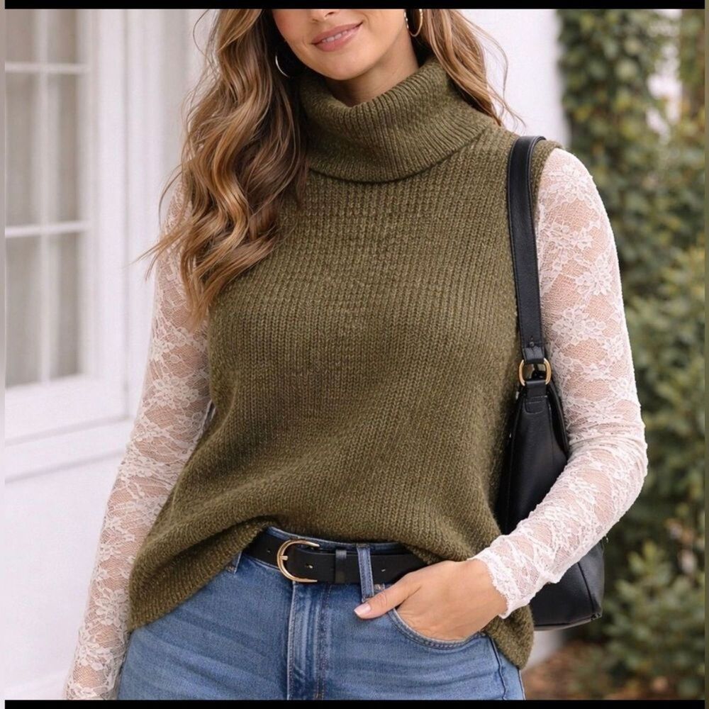 Green Vigoss Cowl Neck Sleeveless Sweater Size M EUC - Picture 6 of 6